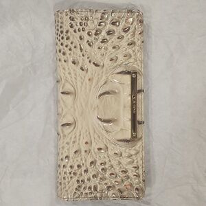 Brahmin Grey Croc-Embossed Ady Wallet with Gold Accent